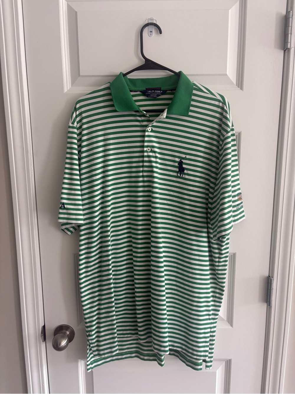 Ralph Lauren Green & White Striped Polo with Navy Pony